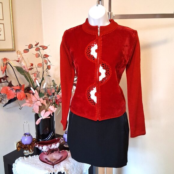 NWT Woman's Red Zip-Up Cardigan Knit Lightweight Elegant Ladies Sweater - Picture 6 of 9